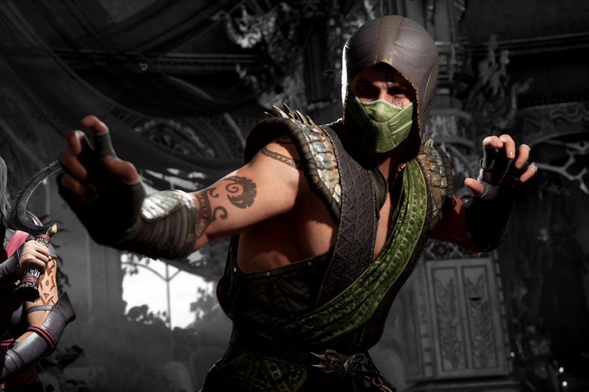 Reptile and Sareena (in humanoid form) as they appear in Mortal Kombat 1