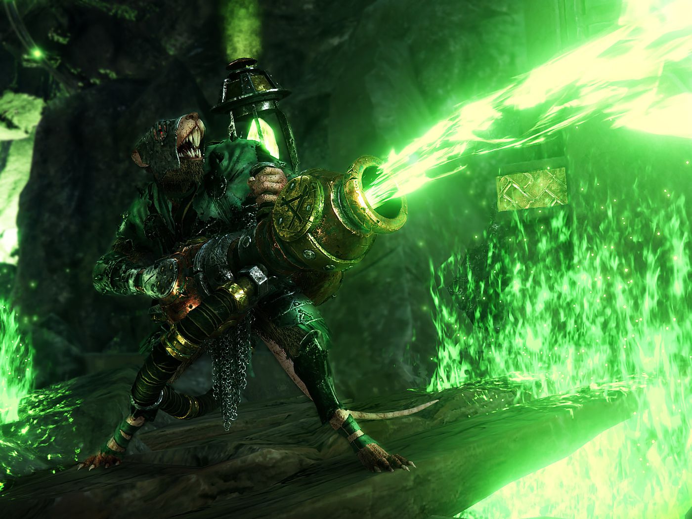 A Skaven enemy fires off flames in Warhammer: Vermintide 2