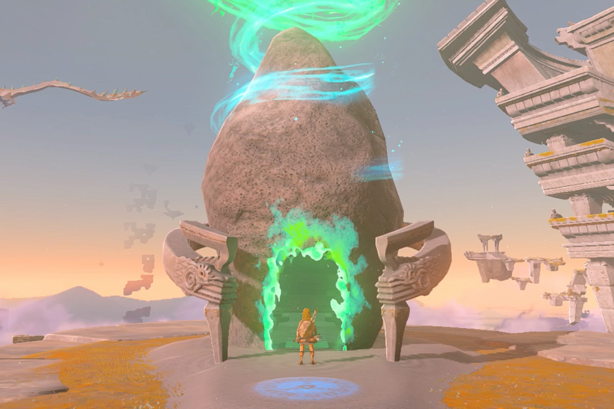 The Legend of Zelda: Tears of the Kingdom Link entering a shrine on a Sky Island